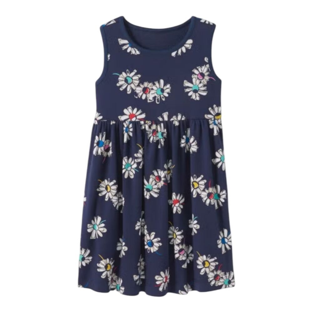 Hanna Andersson Navy Blue White Colorful Daisy Diaries Tank Dress Girls 120 6 7